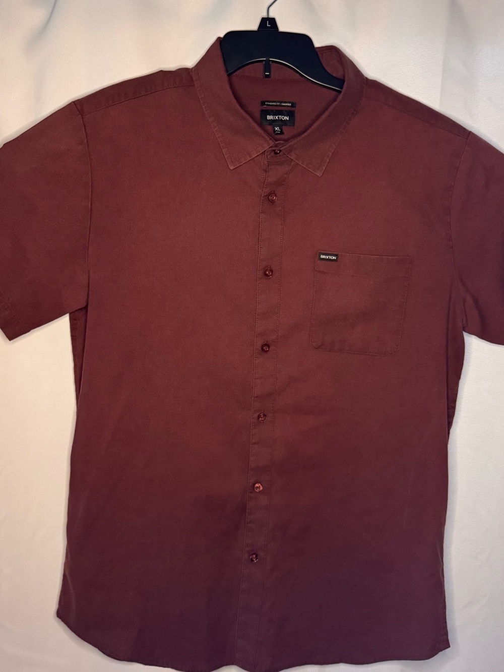 Brixton Charter Standard Fit Short Sleeve Button Down Shirt Maroon Burgundy XL